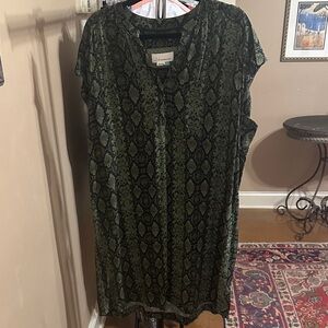 Anthropologie Olive and Black Snake-Print V-Neck Dress